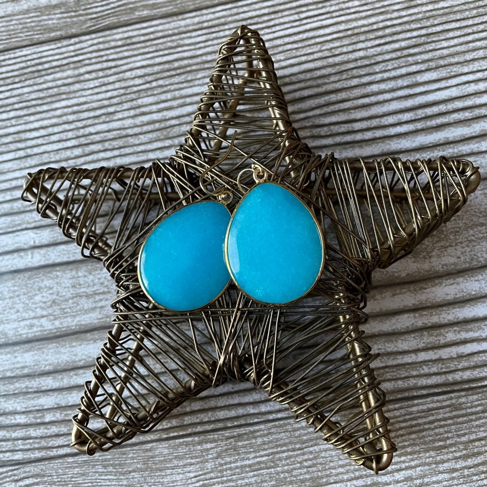 Turquoise faceted teardrop earrings - Picture 2 of 8